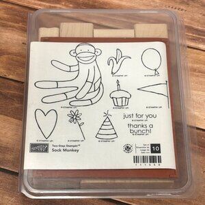 STAMPIN' UP! 111550 SOCK MONKEY WOOD MOUNTED RUBBER STAMP SET OF 10